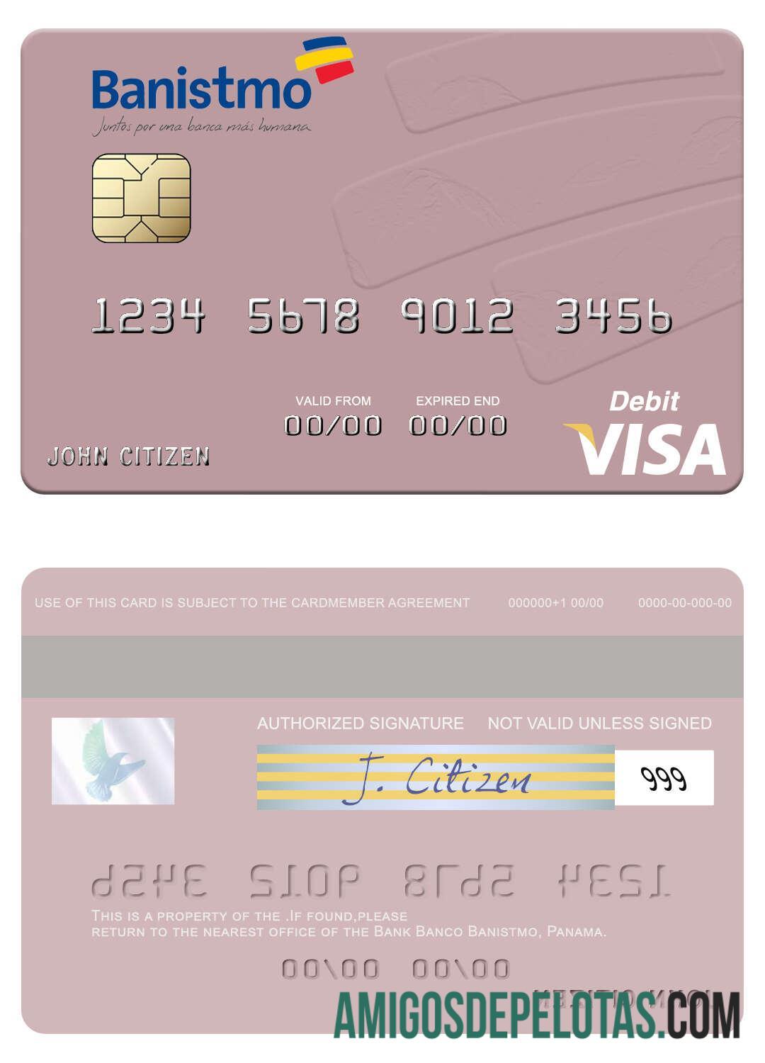 Panama Banco Banistmo Visa Debit Card sample